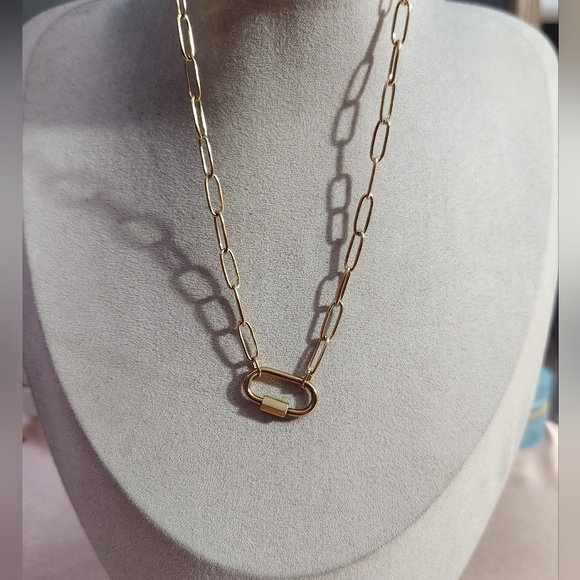 Gold Paperclip Carabiner Necklace - Picture 2 of 5
